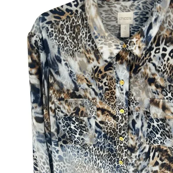 Chicos Shirt Womens XXL Brown Animal Print Zebra Cheetah Popover Tunic Top - Picture 6 of 16